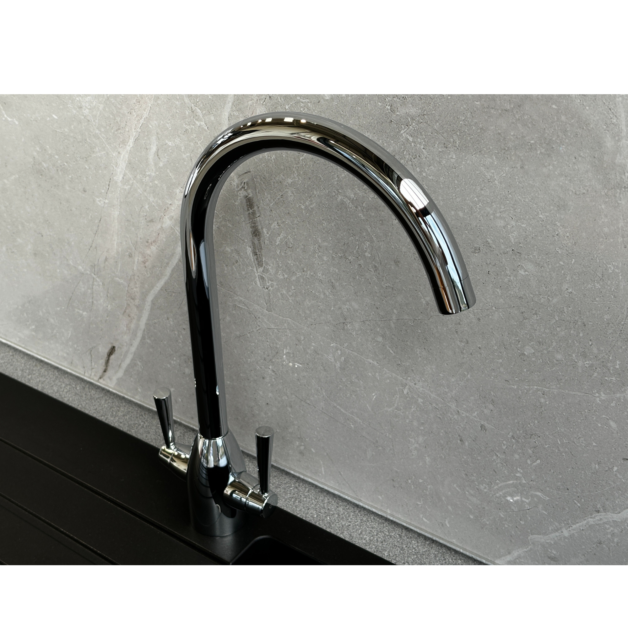 Liquida W05CH Swan Neck Twin Lever Swivel Spout Chrome Kitchen Mixer Tap